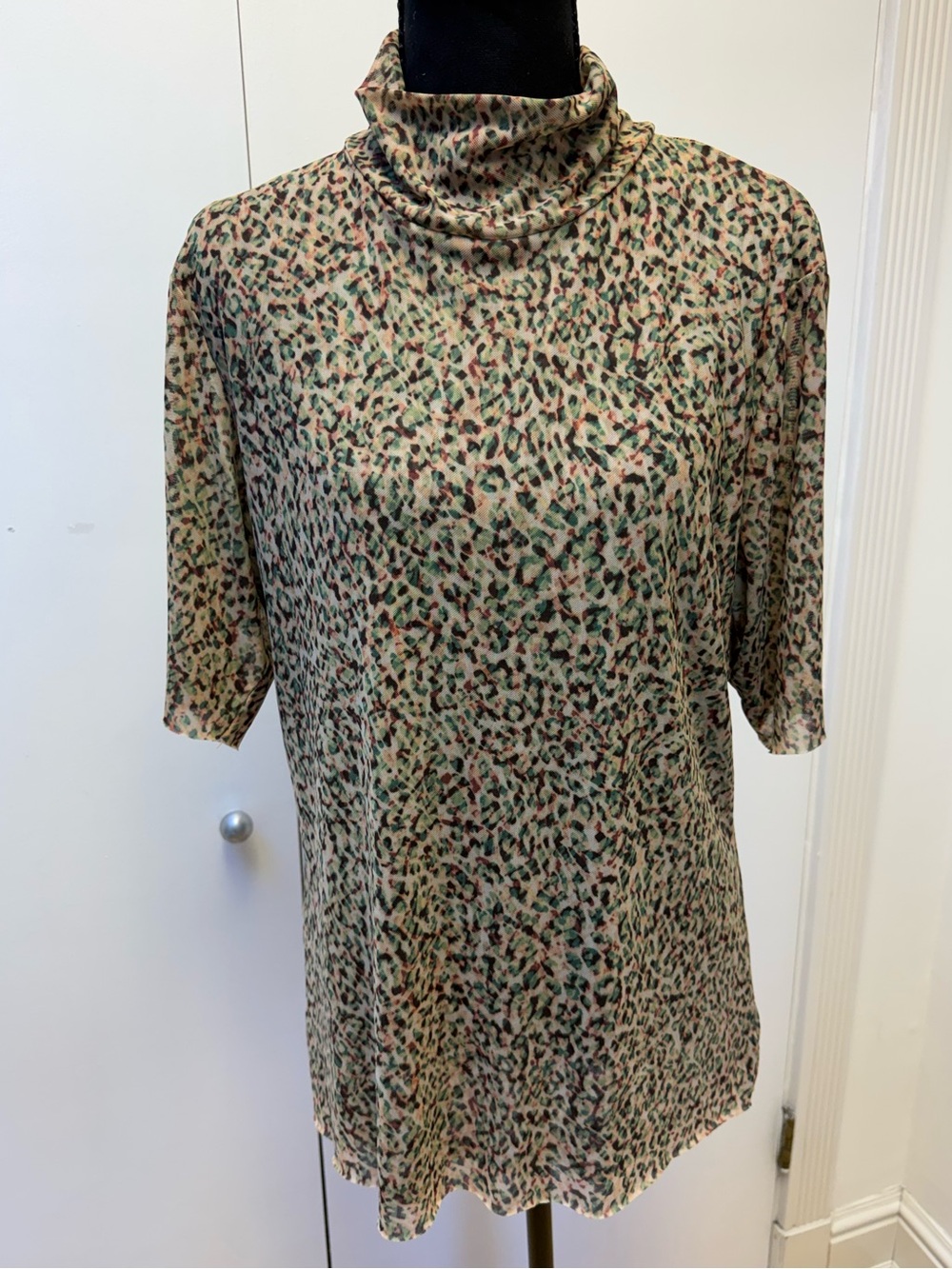 Johnny Was Bianca Mock-Neck Printed Mesh top XL